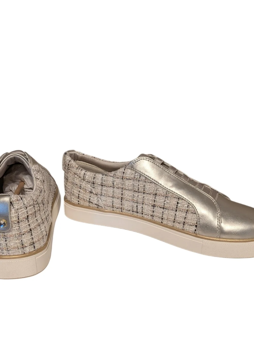 Reaction Kenneth Cole Bonnie Women’s 10 Ecru Metallic Tweed Slip On Sneakers
